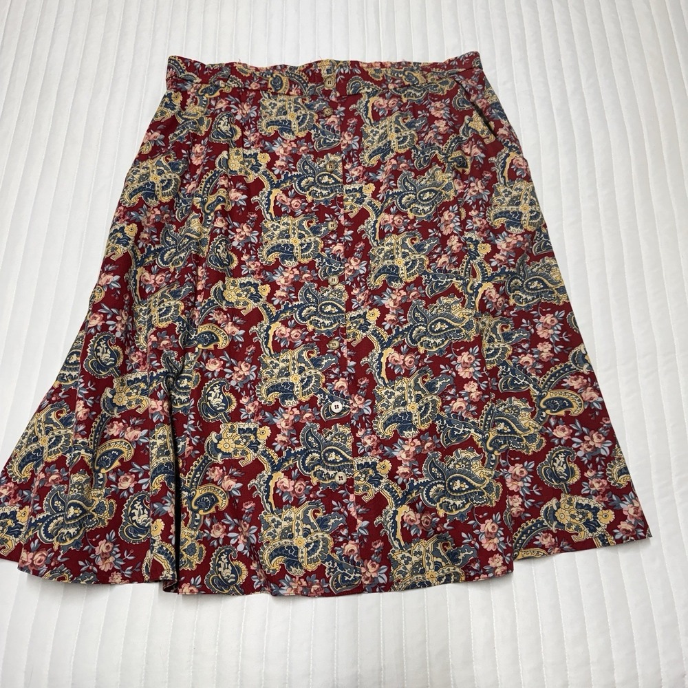 VTG Bechamel Women's Midi Skirt Floral Button Front Elastic Waist Size L Cotton